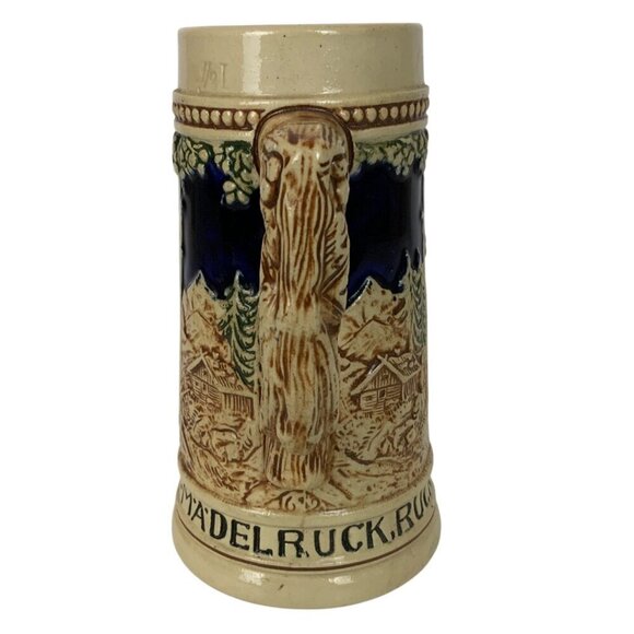 Vintage German Ceramic Beer Stein Madel Ruck Folk Song Dancers Raised Design - Picture 4 of 7